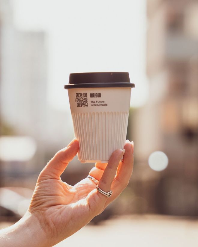 origin coffee branded returnable cup