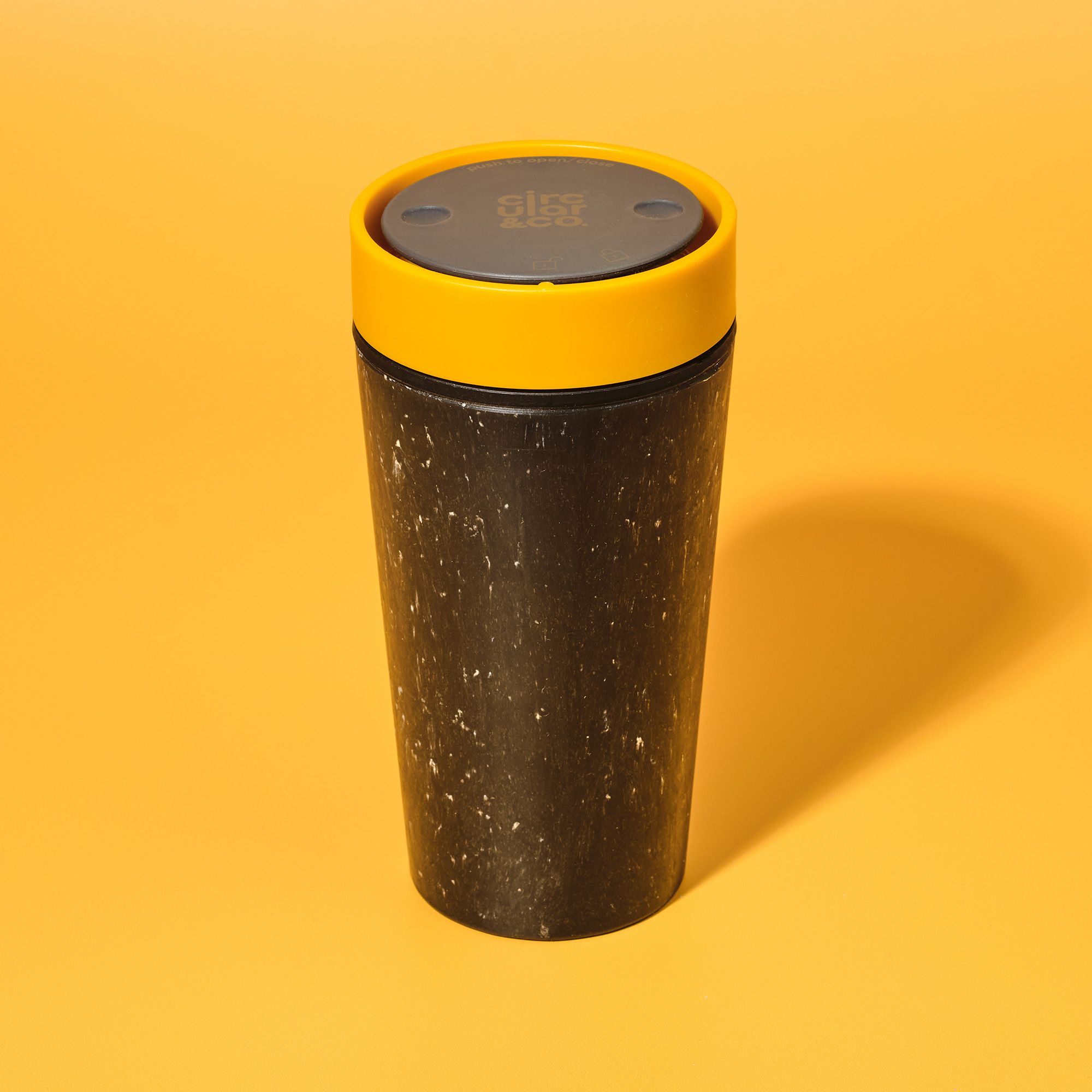 Circular&Co Website_Recycled Paper Cups_Reusable Cup_Mustard_12oz Circular&Co Reusable Coffee Cup Made From Paper Cups Grey & Mustard Yellow 12oz